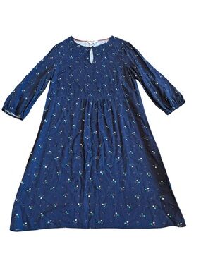 Boden Nerissa Navy Blue Floral Print Shift Dress Cottagecore Size 10L Women's